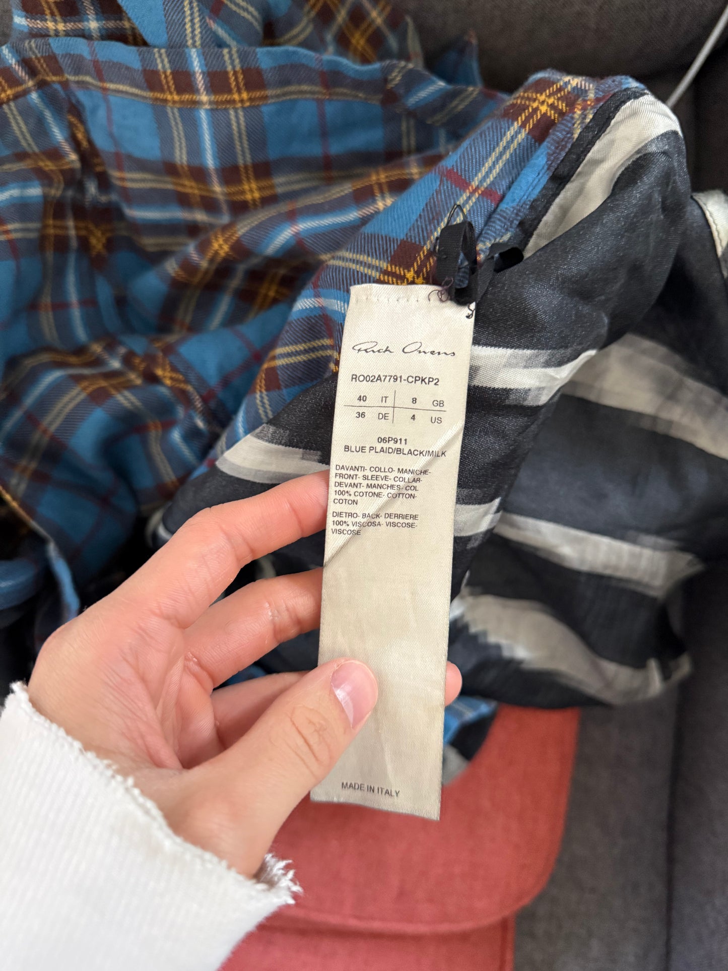 Rick Owens AW21 gethsemane hybrid blue plaid shirt