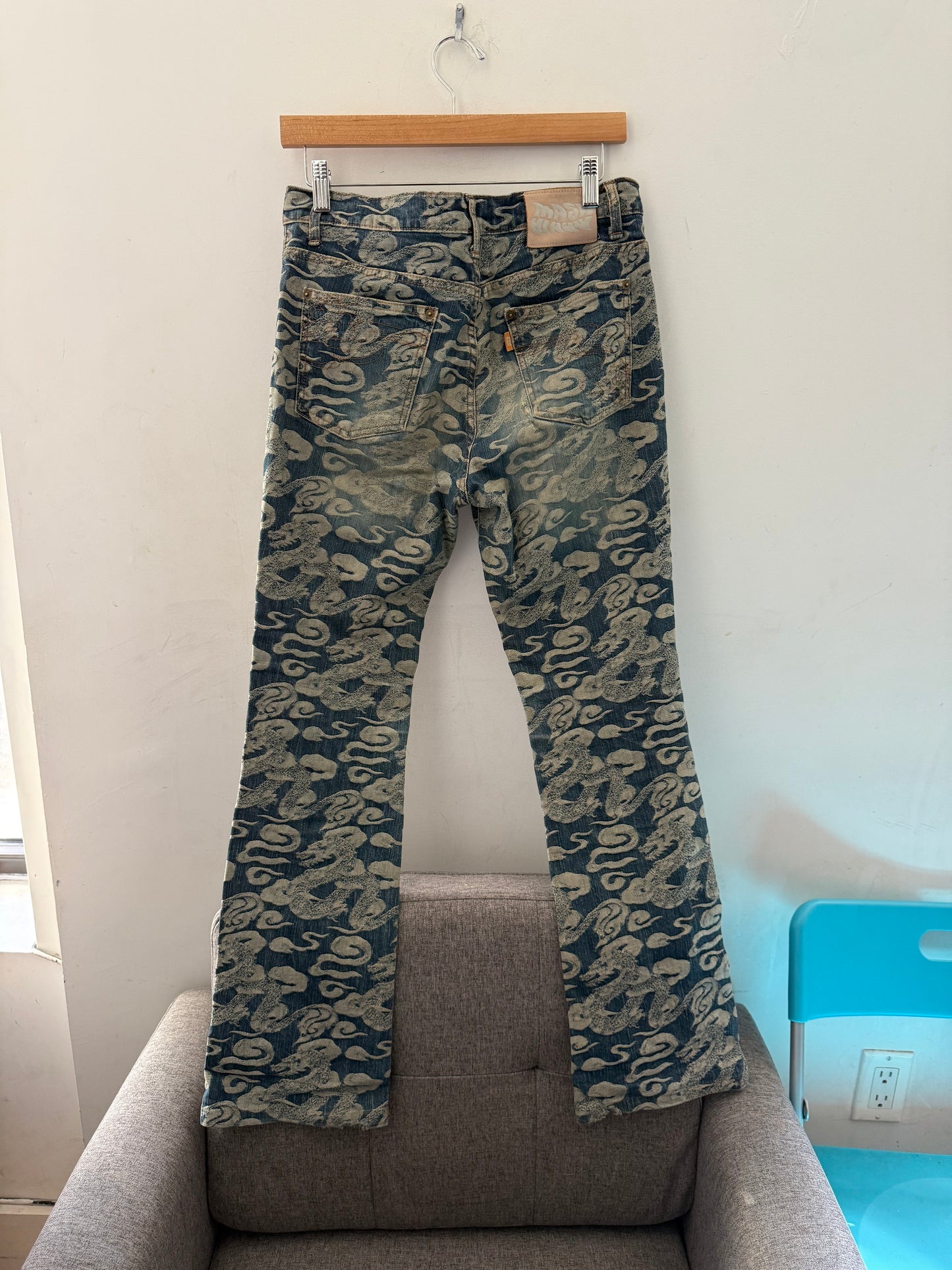 jacquard print all over denim pants