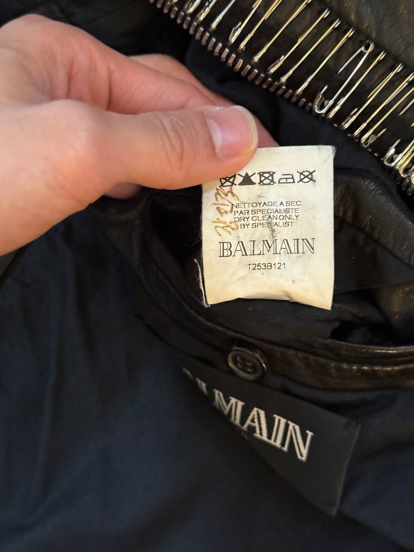 Balmain SS11 safety pin leather jacket sz 52