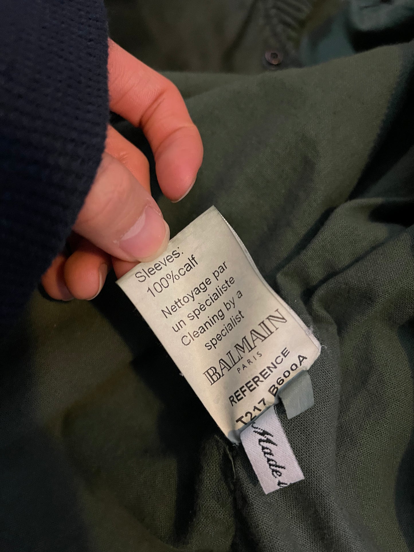Balmain SS11 green leather wool switching teddy jacket