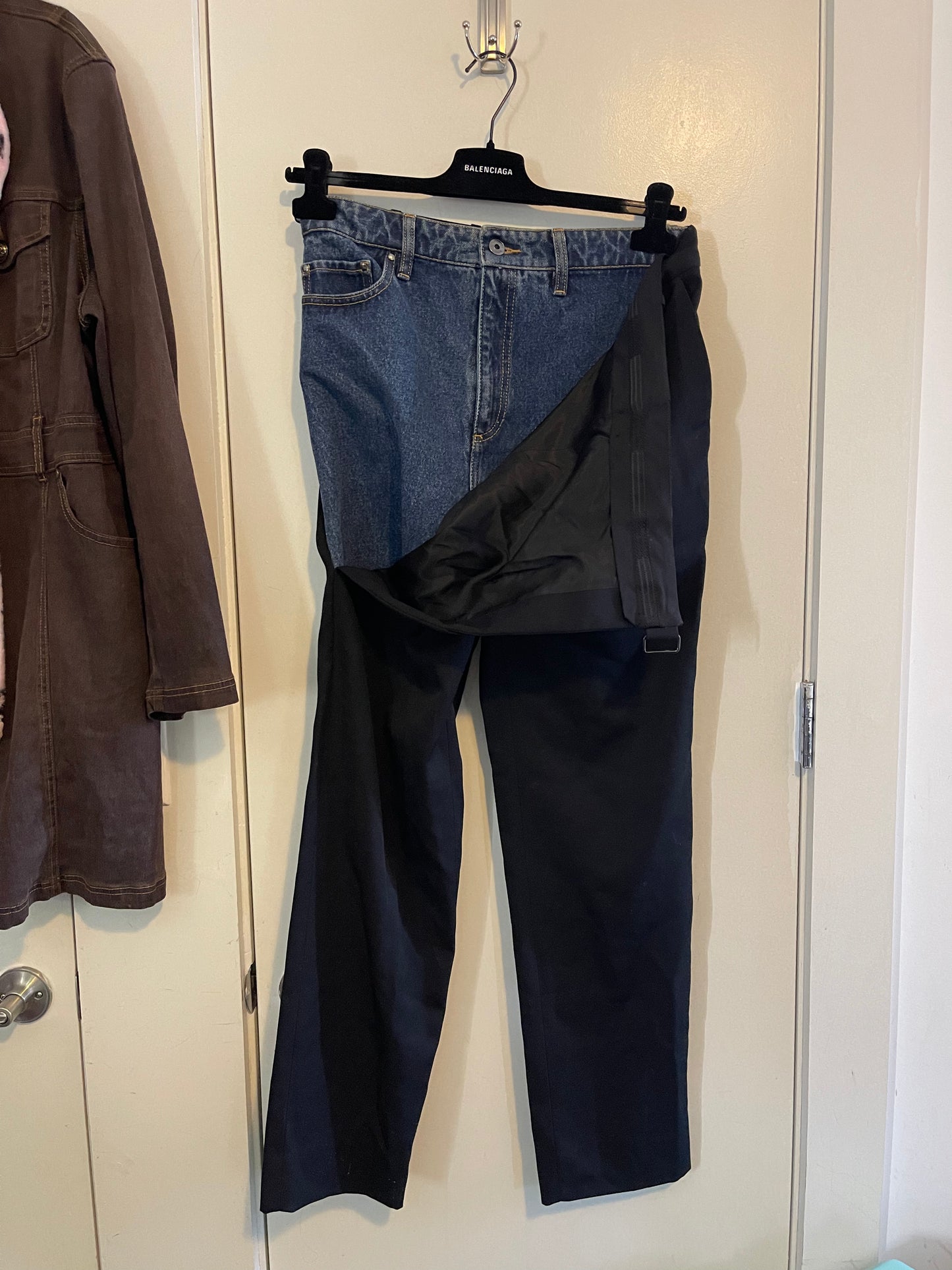 Y project double trouser denim hybrid pants