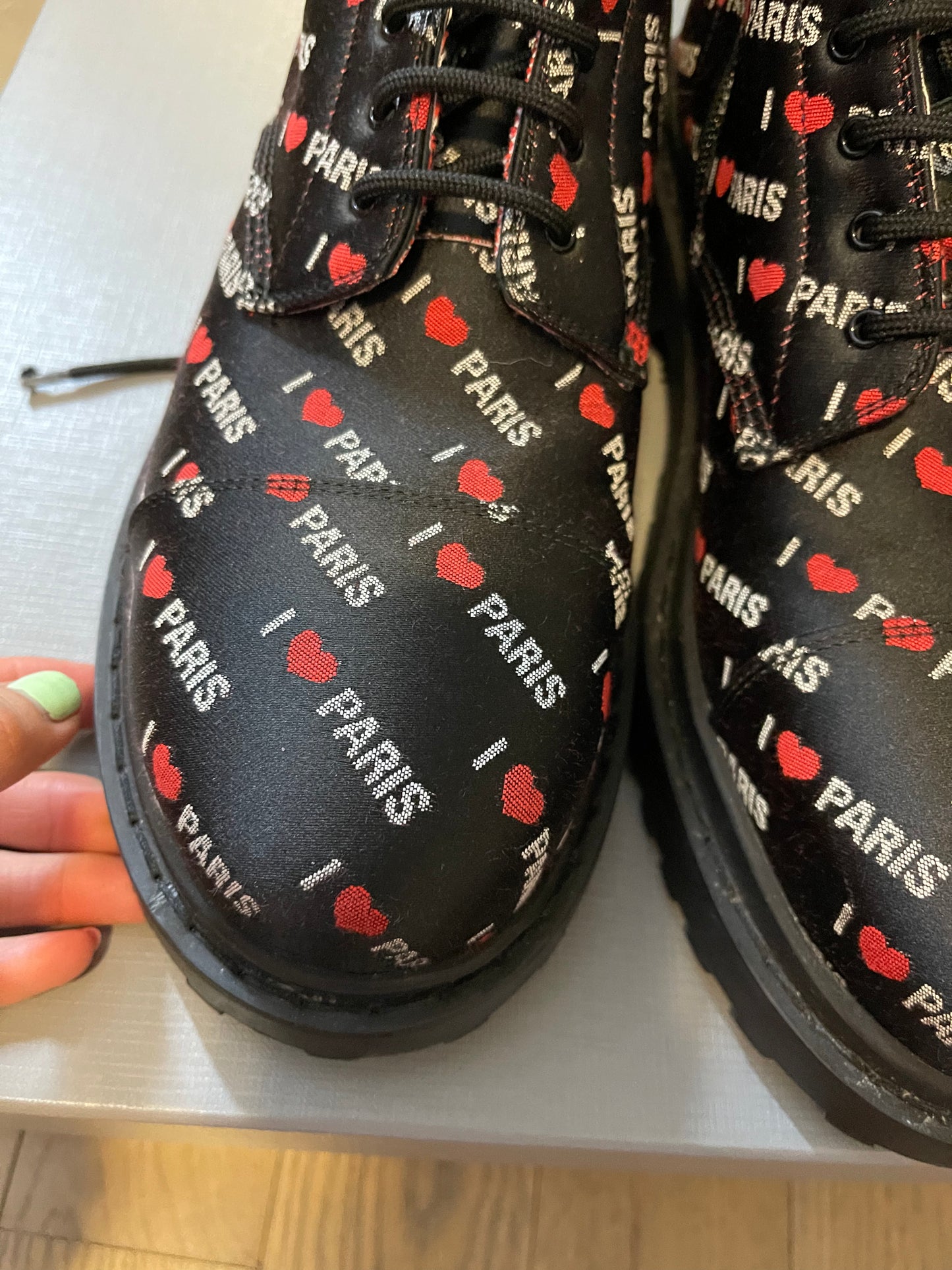 Balenciaga jacquard I love Paris strike boots