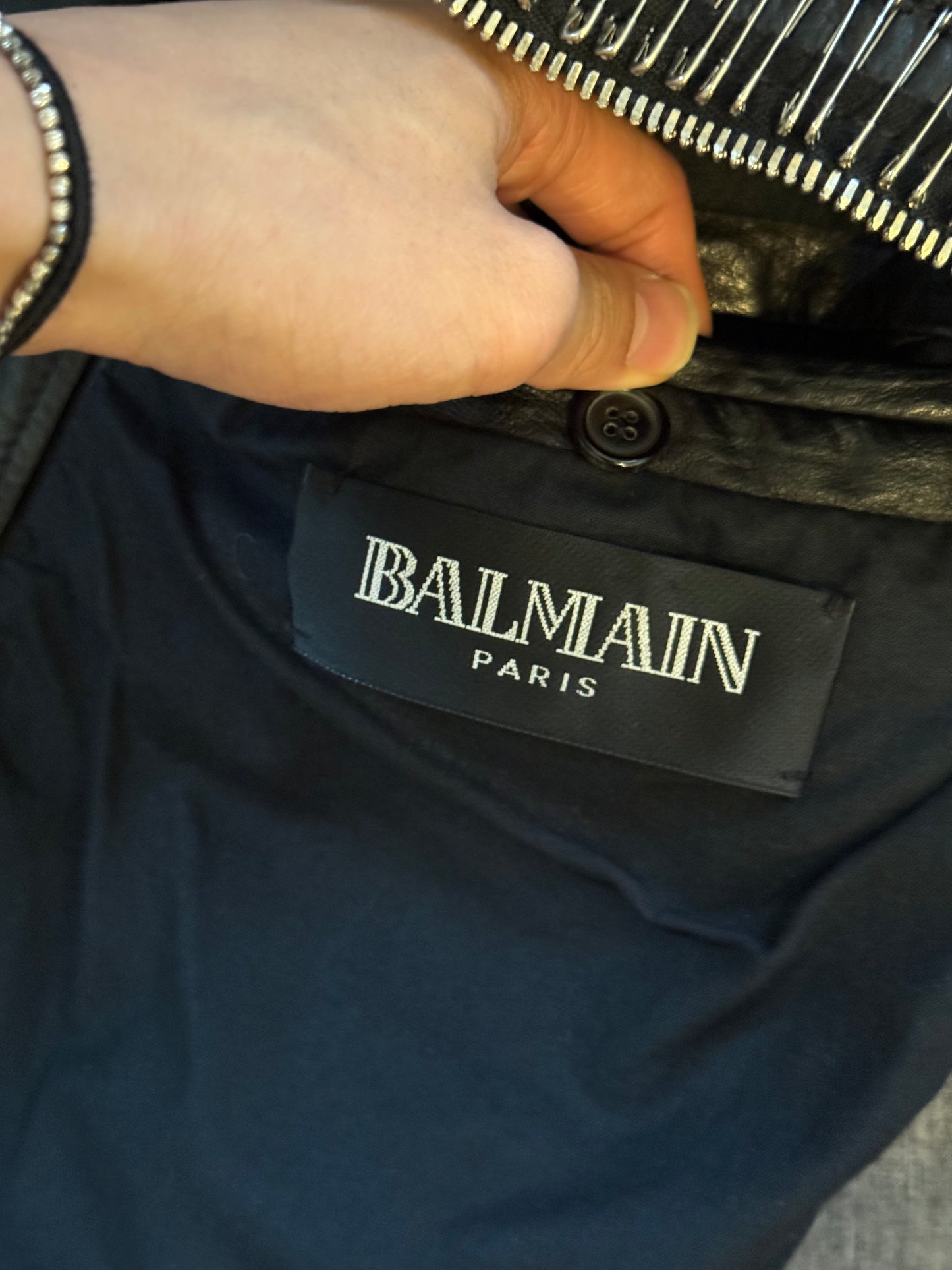 Balmain SS11 safety pin leather jacket sz 52