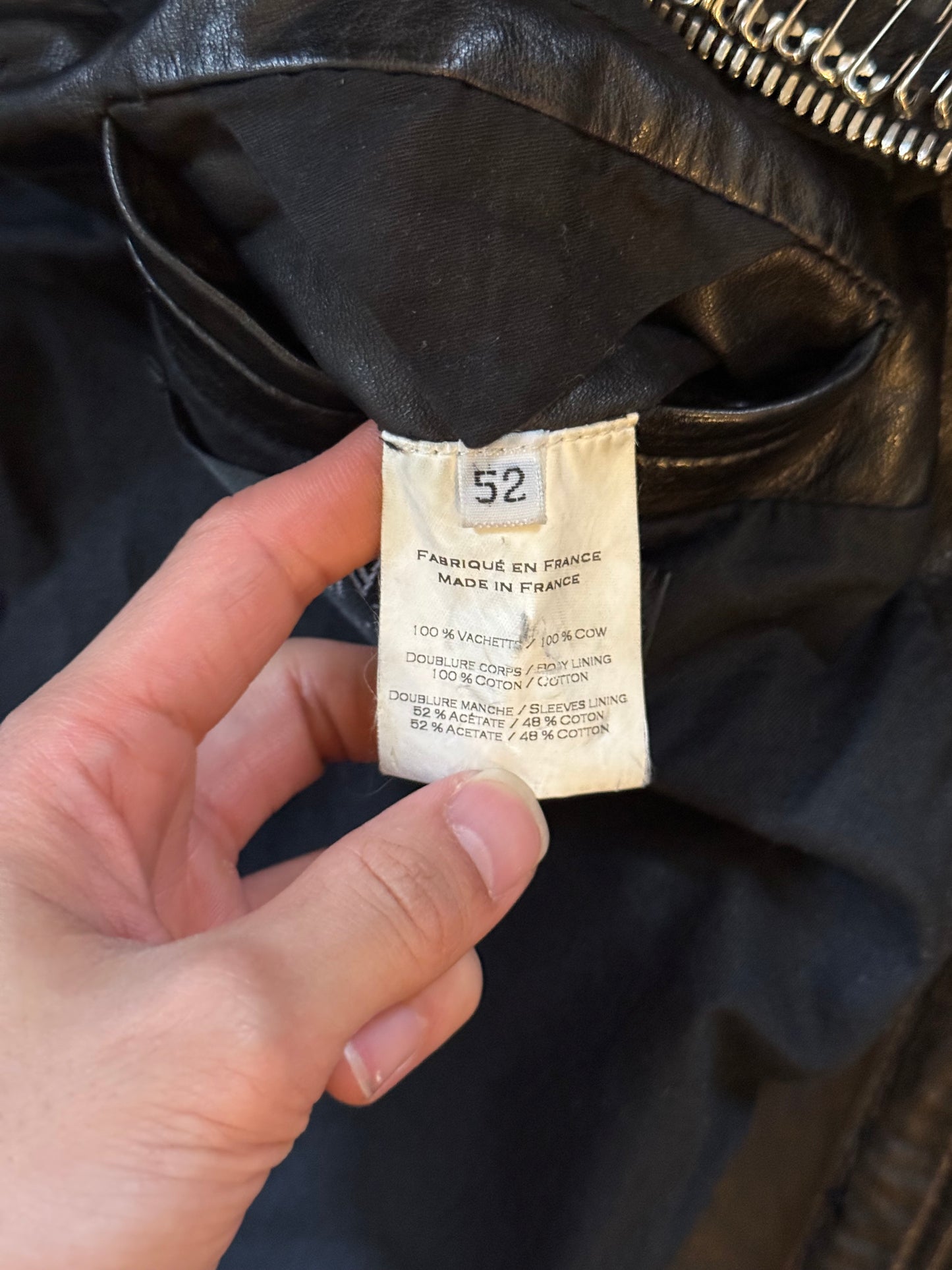 Balmain SS11 safety pin leather jacket sz 52