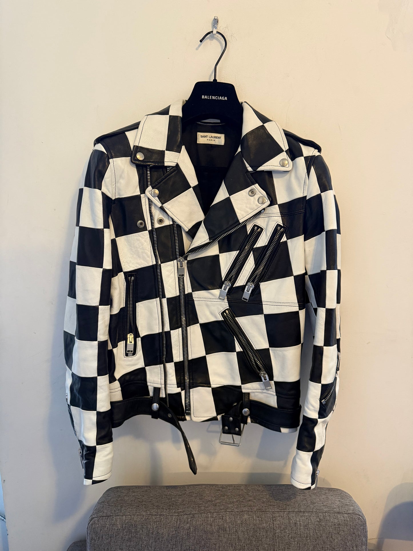 Saint laurent SS14 checkered damier multi zip jacket