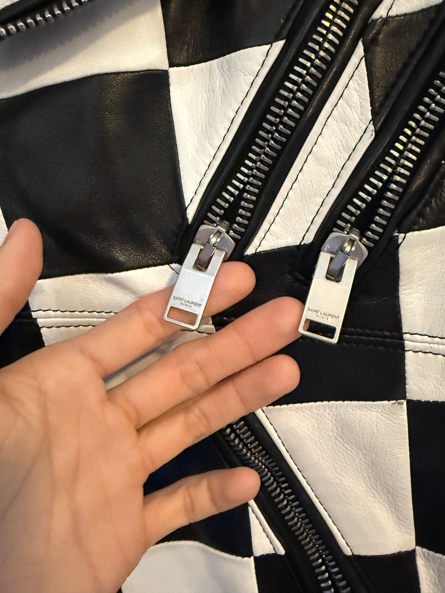 Saint laurent SS14 checkered damier multi zip jacket