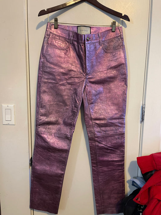 Gucci Michele Alessandro wrinkle effect pink leather pants