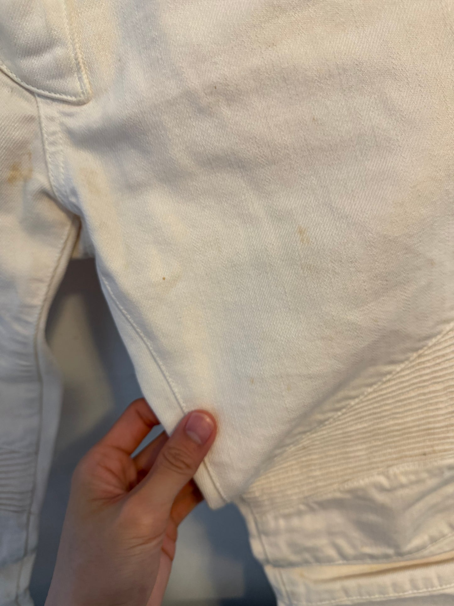 Balmain moto pants full length white denim olivier