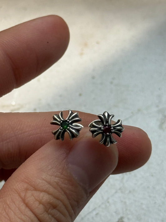 Chrome hearts plus stud earring ruby and emerald