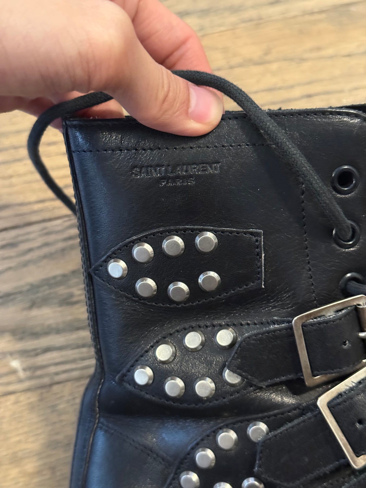 Saint Laurent buckle ranger boots