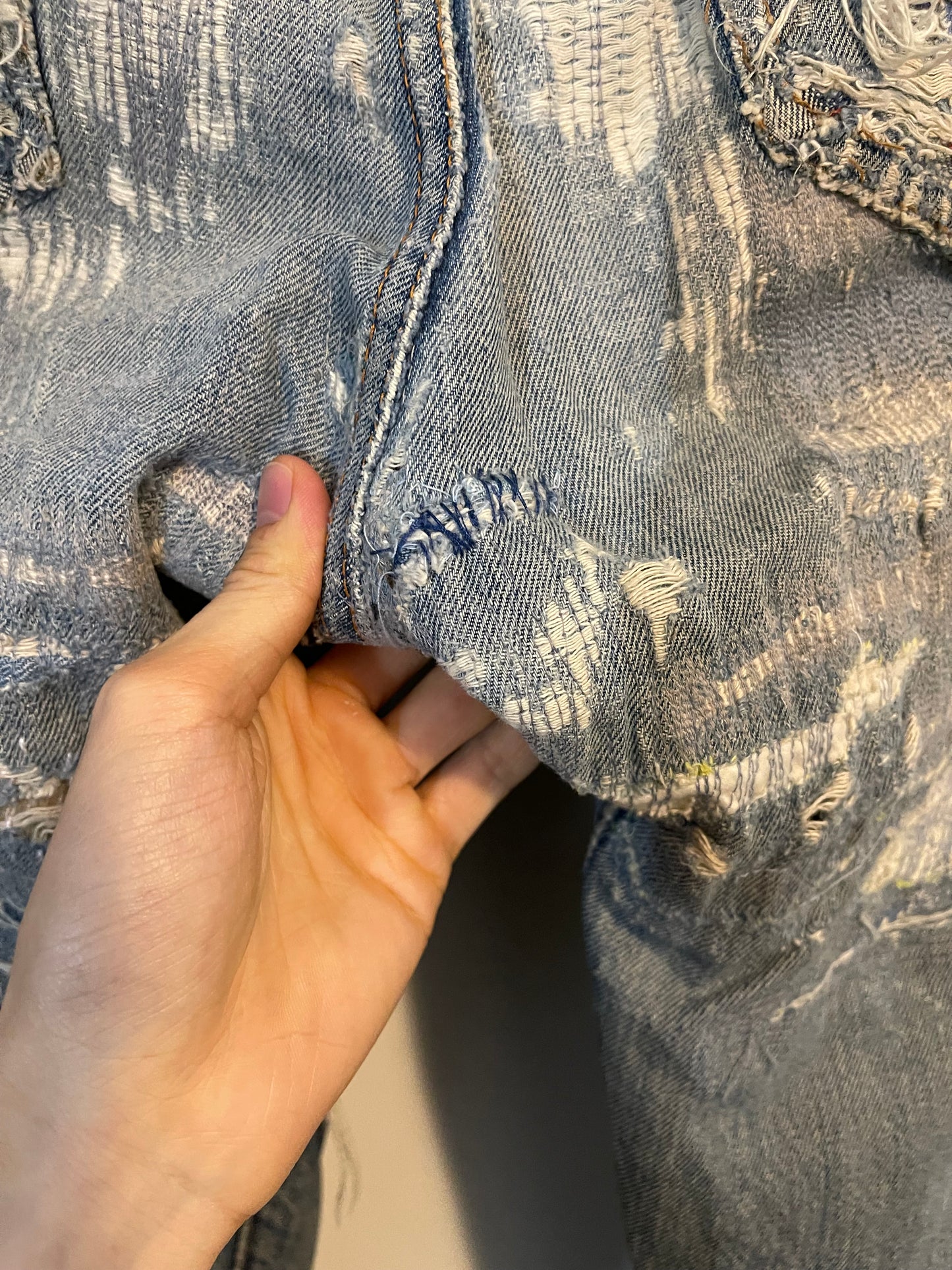 Vintage sashiko repair distressed denim pants