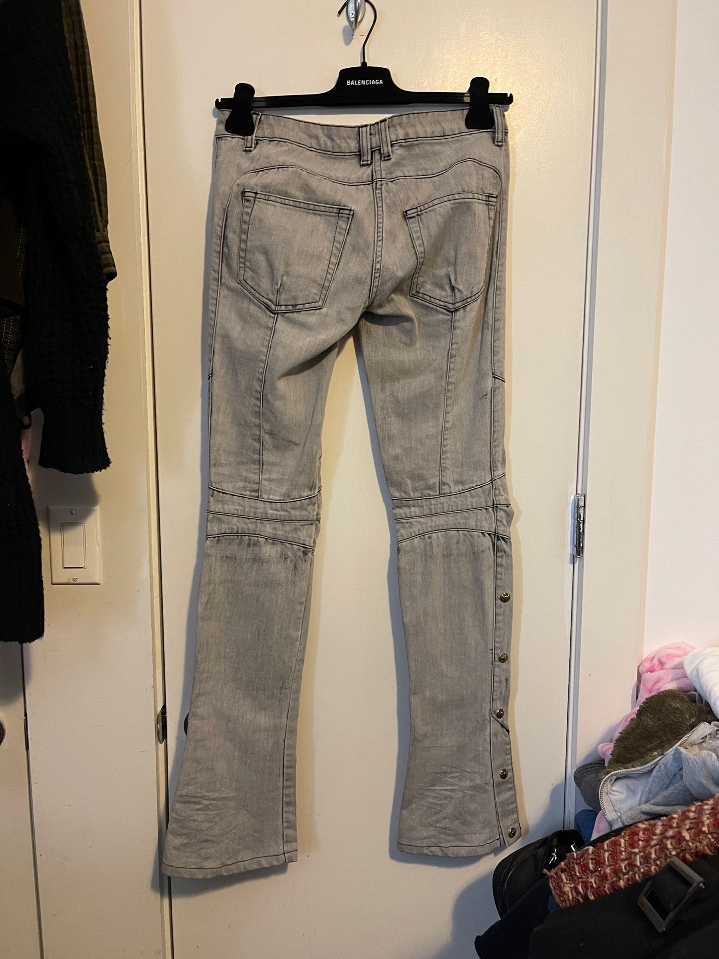 Balmain decarnin flared moto pusher denims