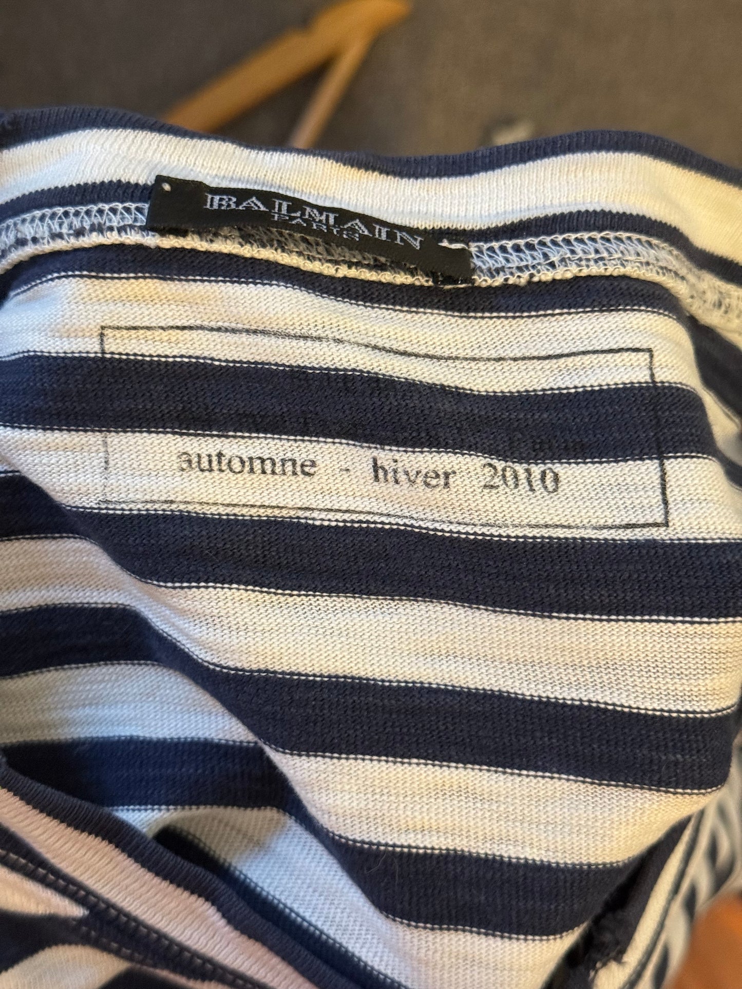 Balmain AW10 striped long sleeve shotgun sweater
