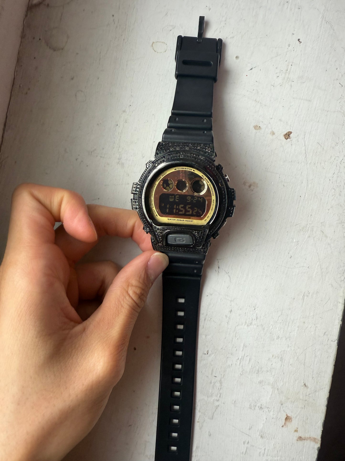Iced out black diamond g shock DW-6900CB watch