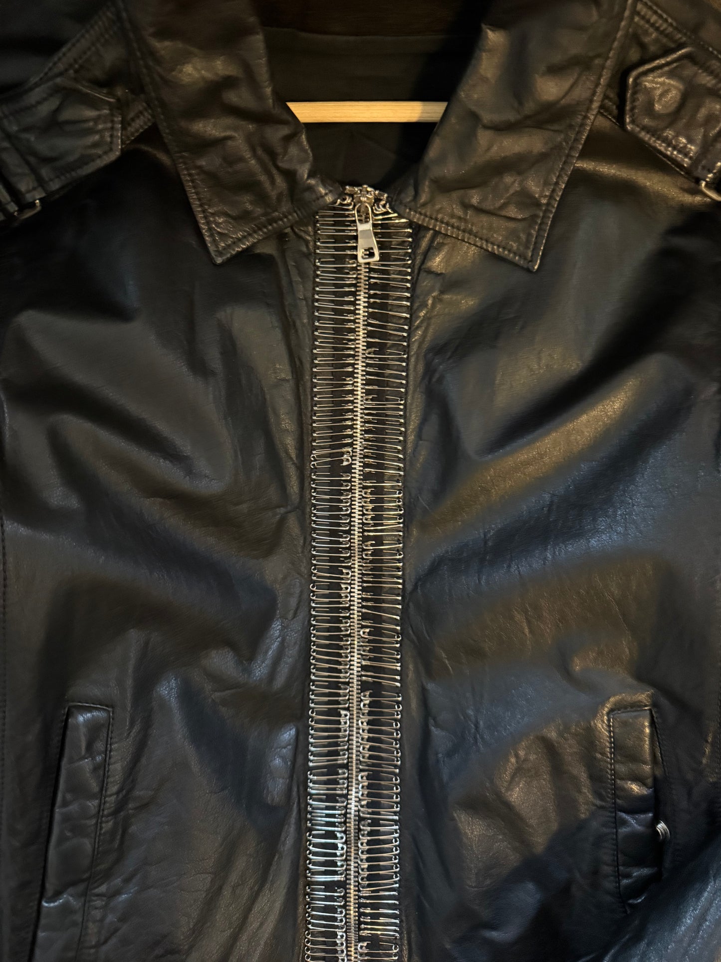 Balmain SS11 safety pin leather jacket sz 52