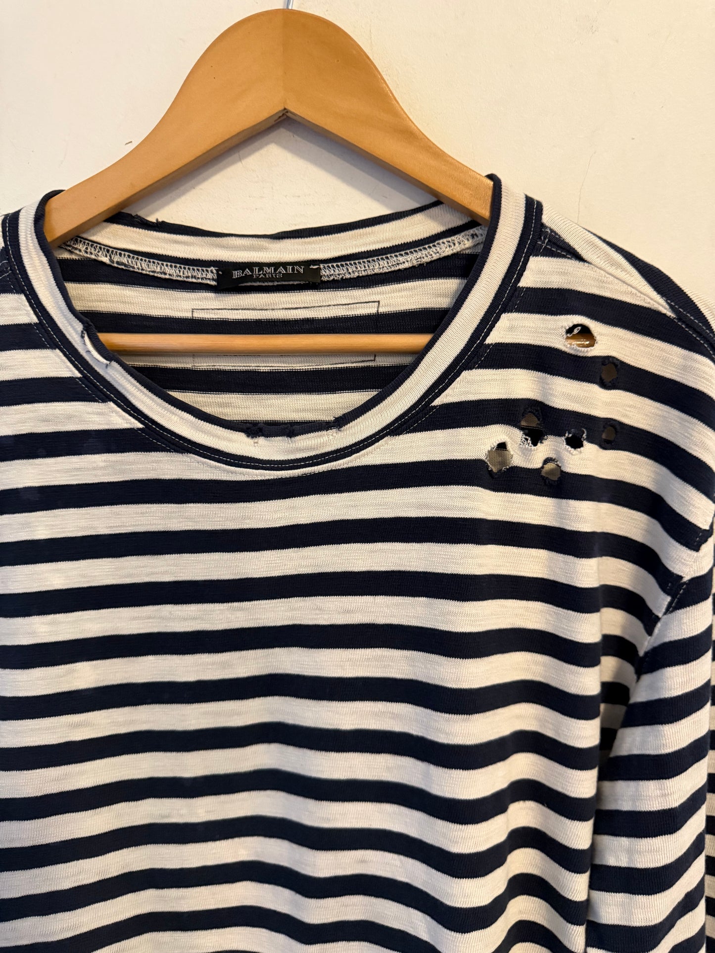 Balmain AW10 striped long sleeve shotgun sweater
