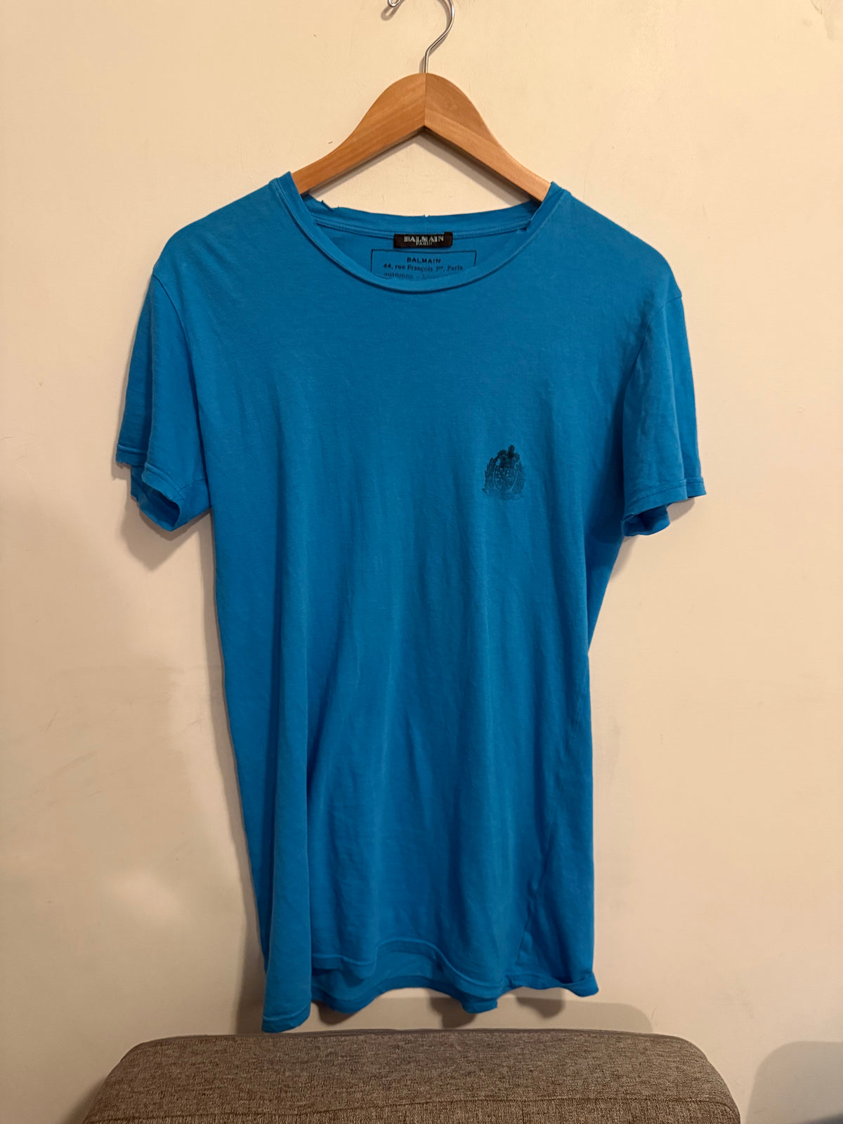 Balmain decarnin 2011AW Men's Blue crest shirt size XS distressed