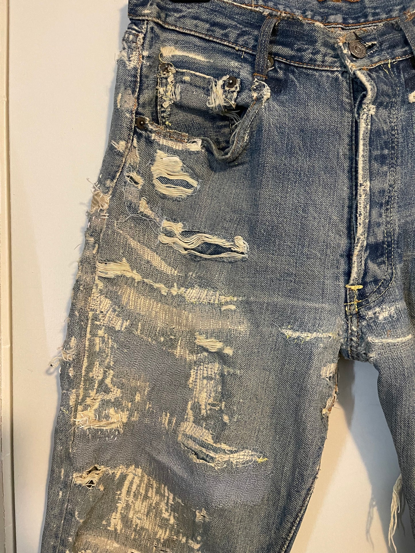 Vintage sashiko repair distressed denim pants