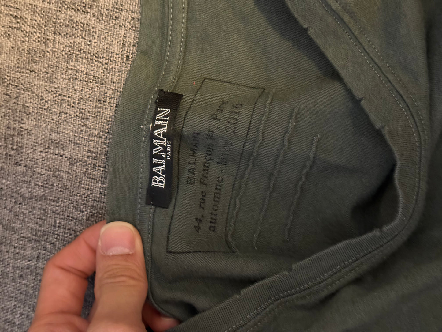Balmain distressed 2016 t shirt size XL green olive