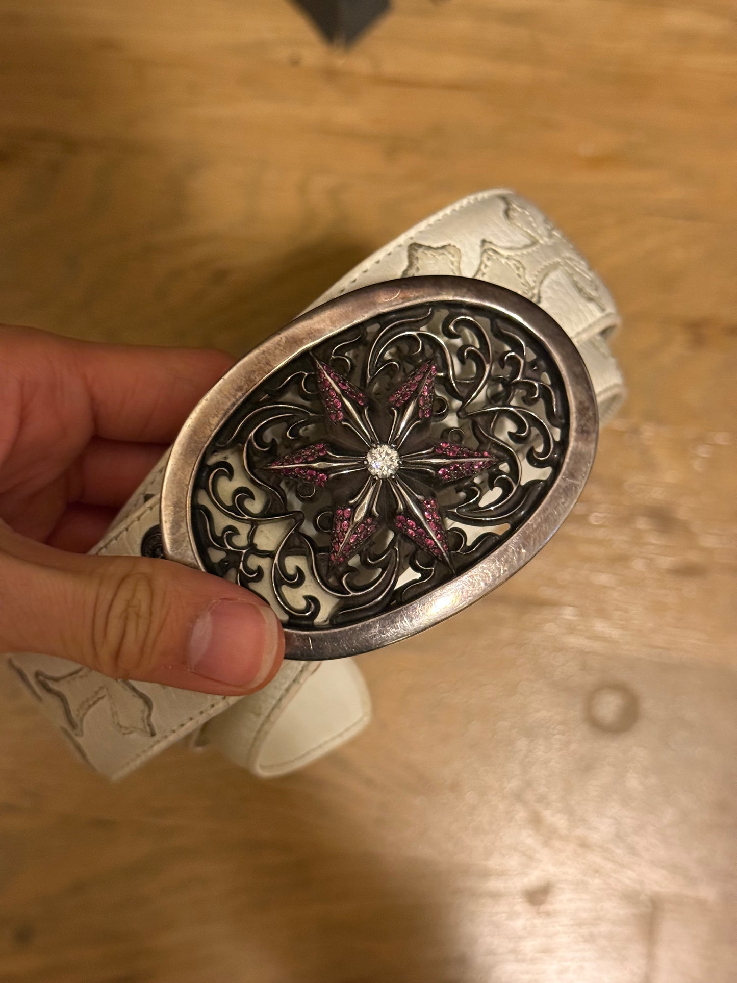 factory set diamond&sapphire star with white cross belt