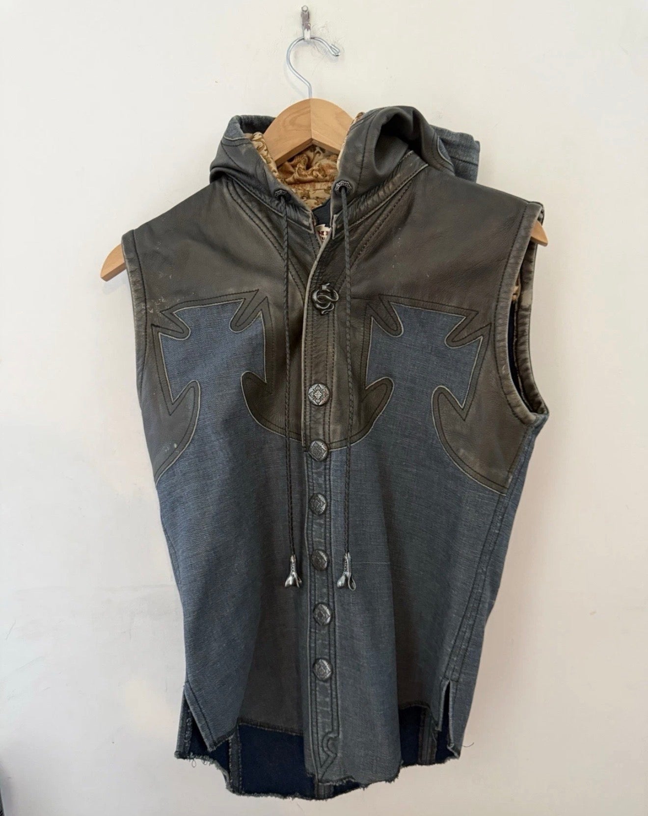 Skkin leather and denim vest. Size XS