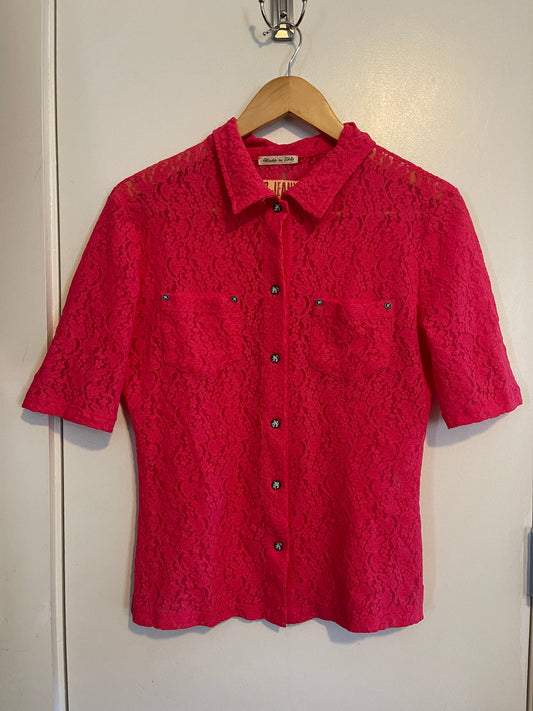 Jean Paul gaultier mesh fuschia button up shirt