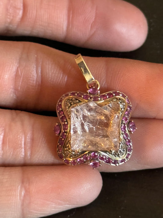Rose gold 18k Pink Sapphire And Diamond Pendant With Morganite