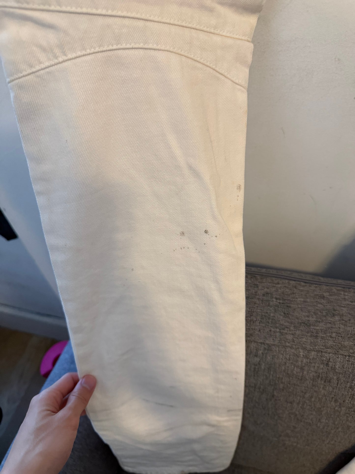 Balmain moto pants full length white denim olivier
