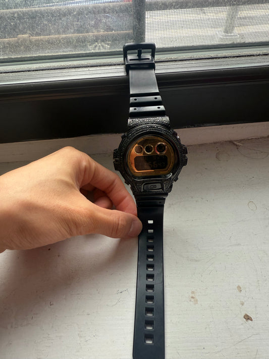 Iced out black diamond g shock DW-6900CB watch