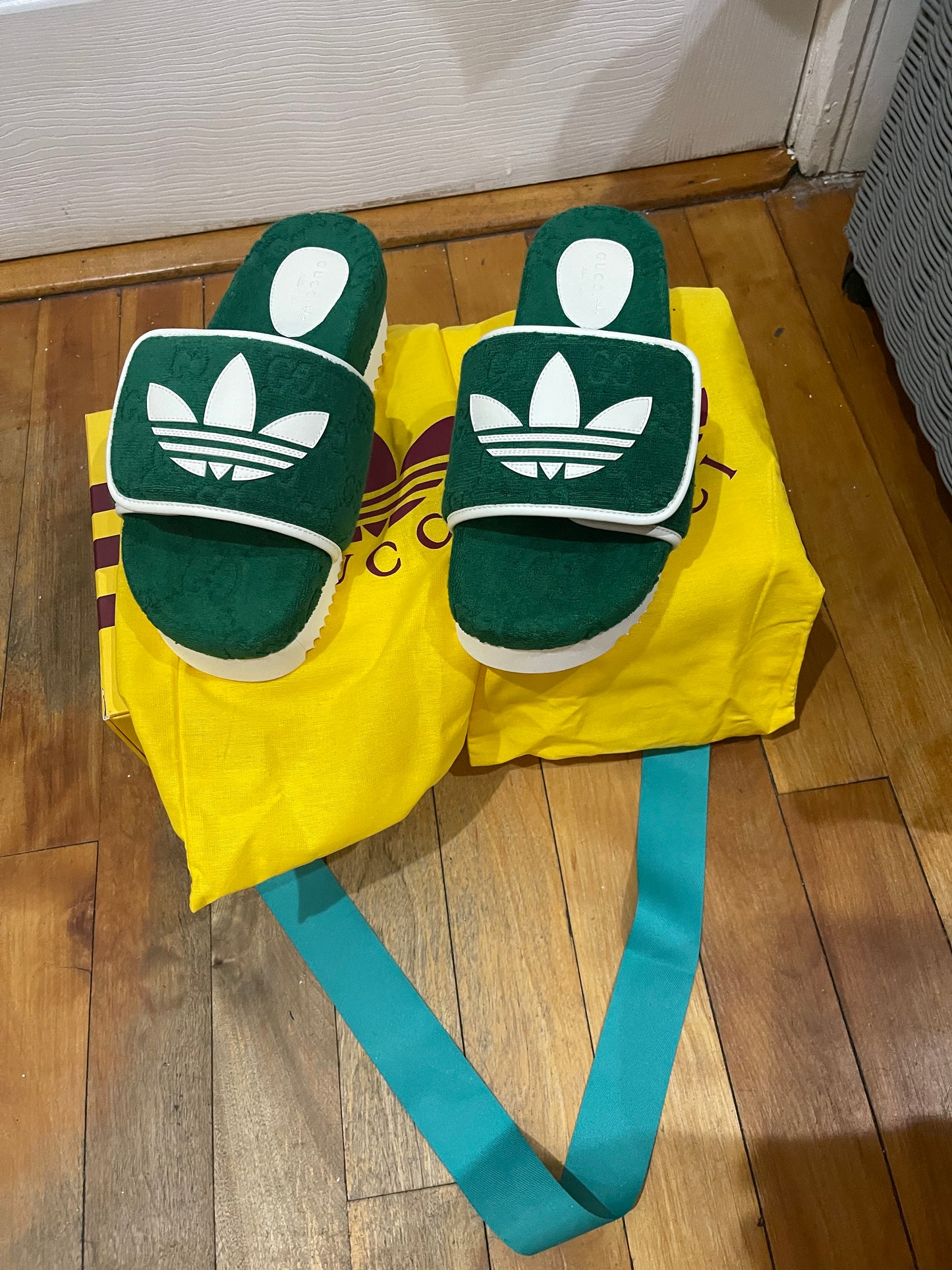 Gucci adidas green sandals