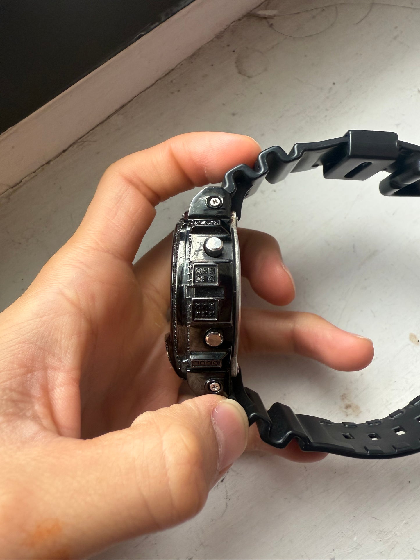 Iced out black diamond g shock DW-6900CB watch