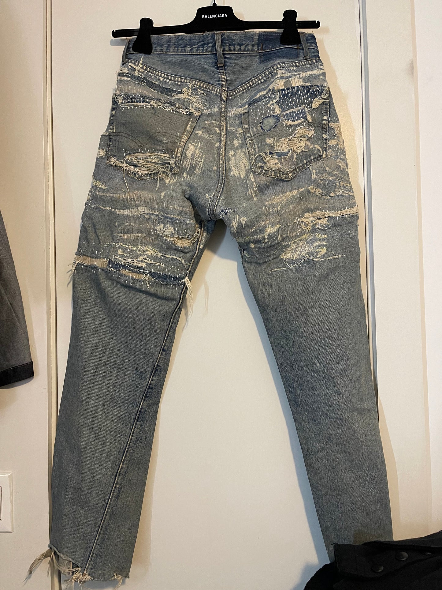 Vintage sashiko repair distressed denim pants