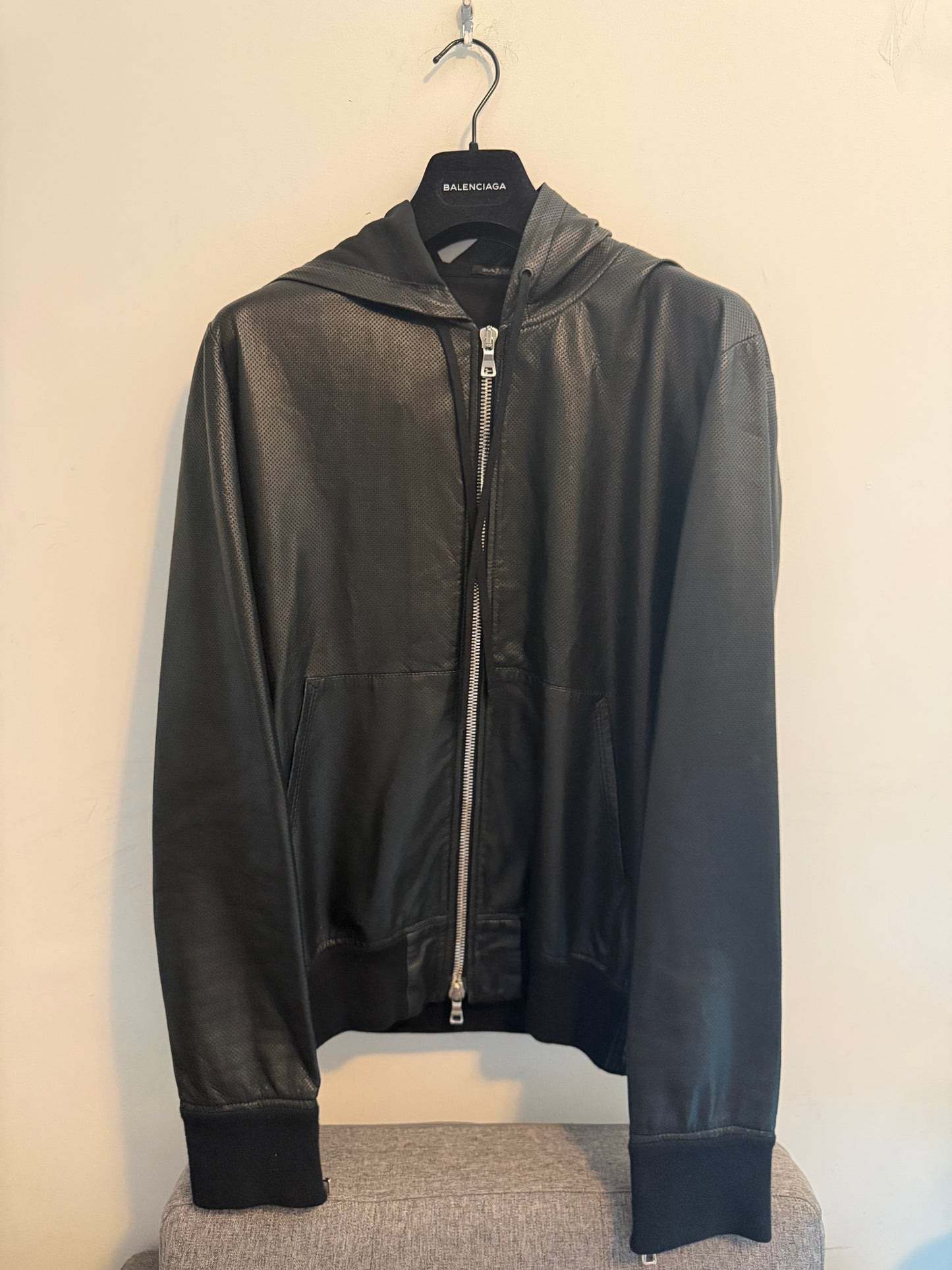 Balmain SS12 perforated leather hoodie