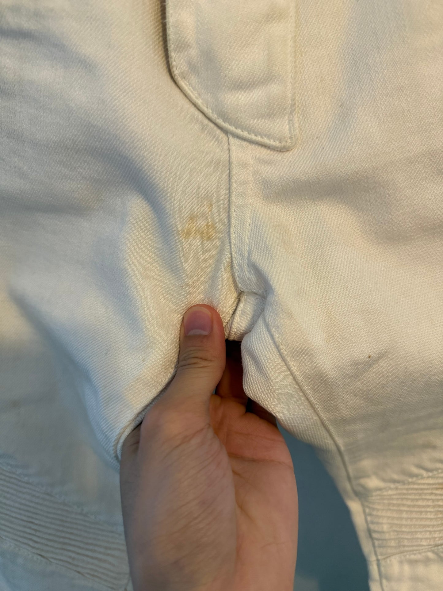 Balmain moto pants full length white denim olivier