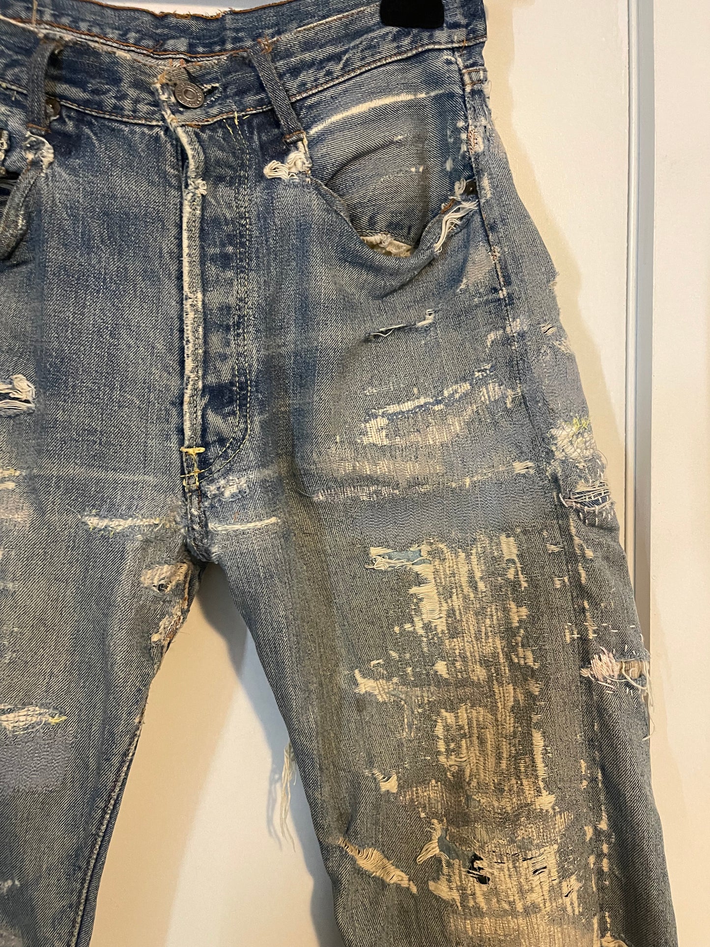 Vintage sashiko repair distressed denim pants