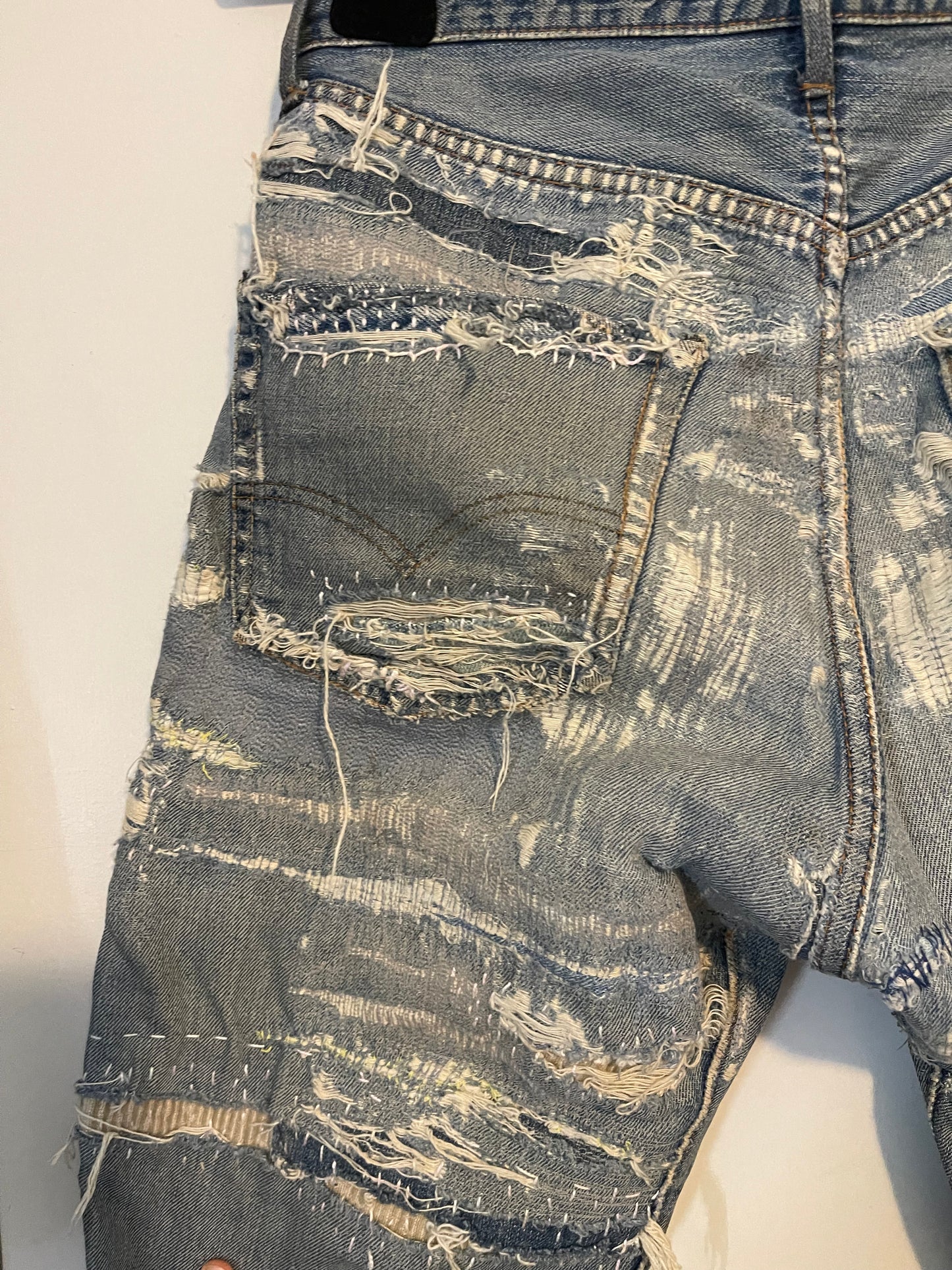 Vintage sashiko repair distressed denim pants