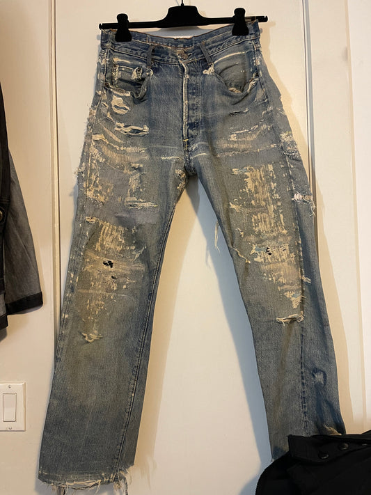 Vintage sashiko repair distressed denim pants