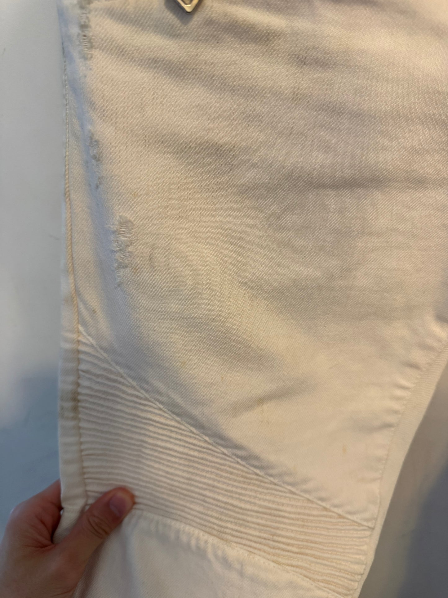Balmain moto pants full length white denim olivier