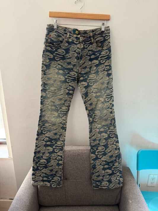 jacquard print all over denim pants