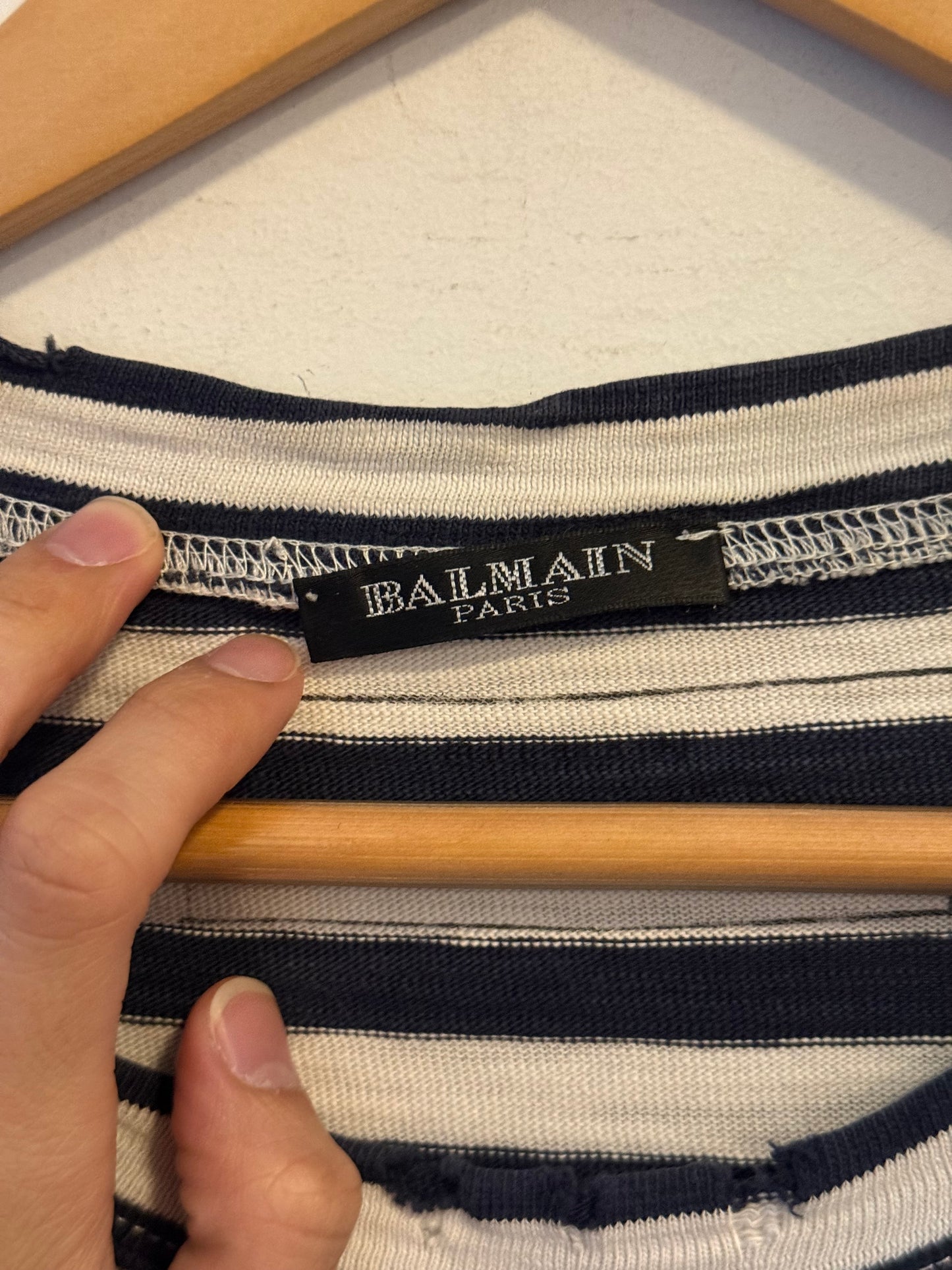 Balmain AW10 striped long sleeve shotgun sweater