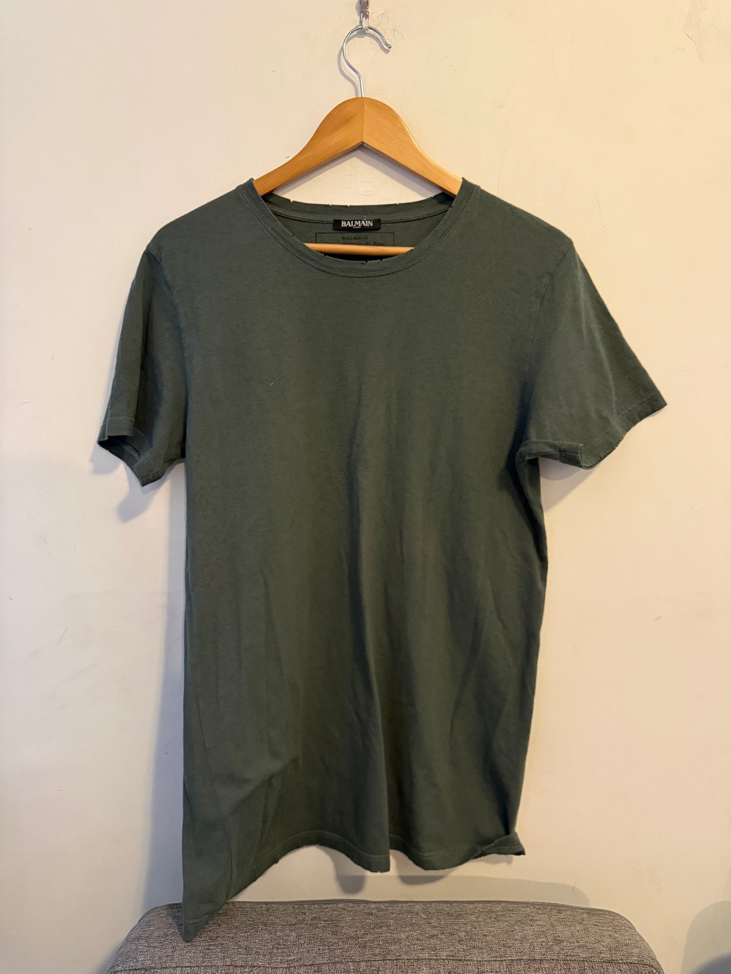 Balmain distressed 2016 t shirt size XL green olive
