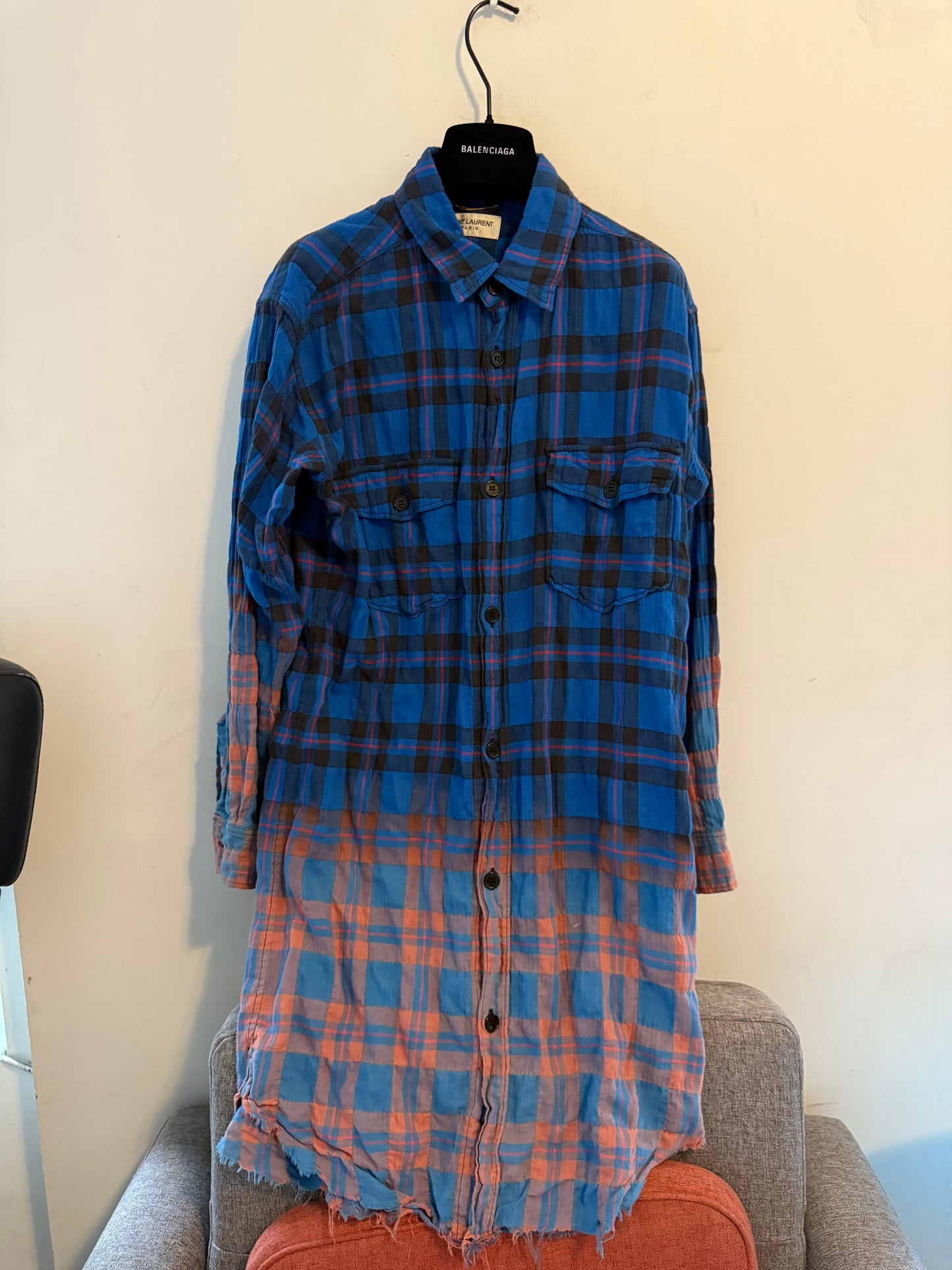 Saint Laurent FW15 bleached flannel elongated shirt