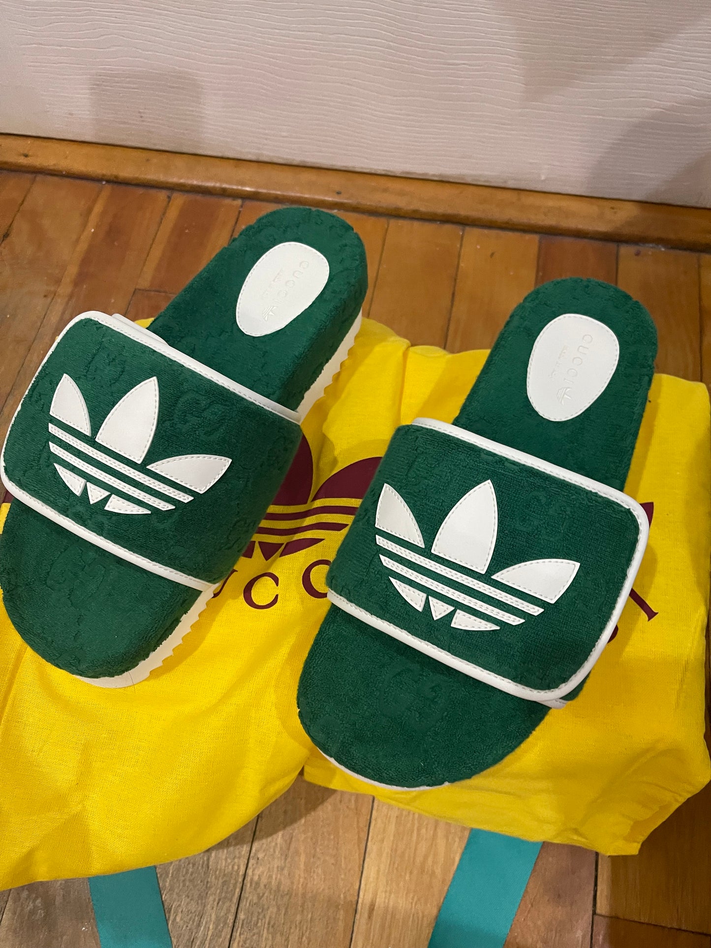 Gucci adidas green sandals