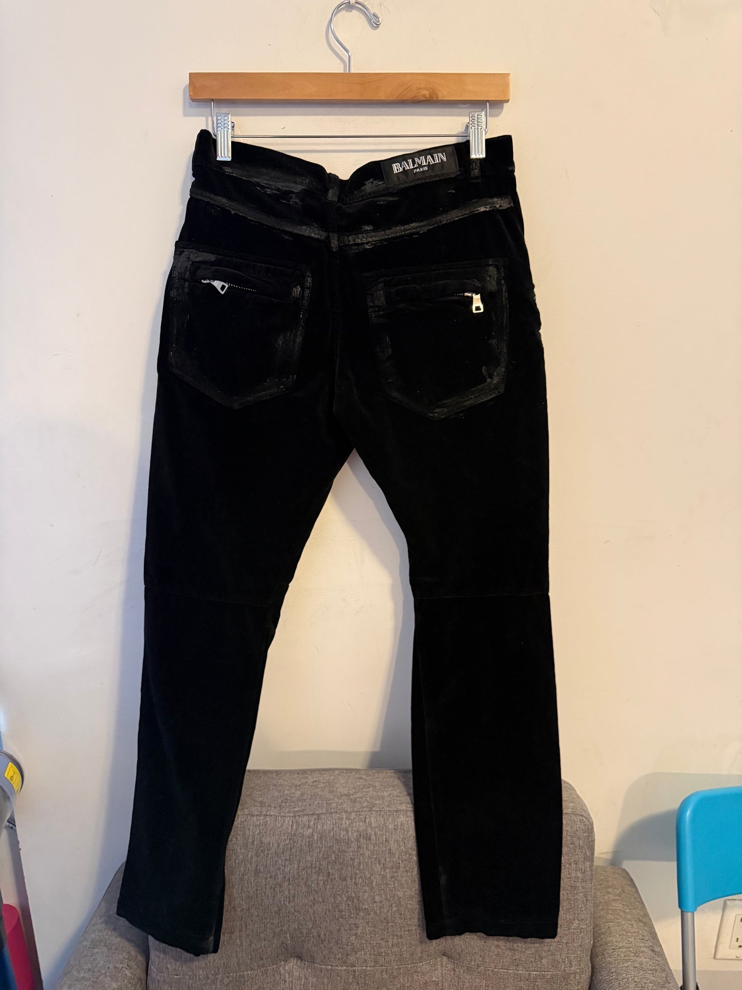 Balmain 4 zip waxed velour pants