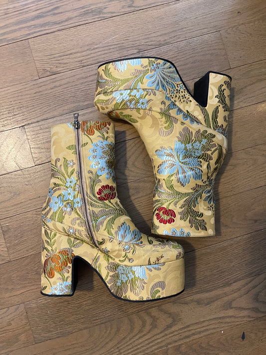 Dries van noten AW20 floral jacquard leather platform boot